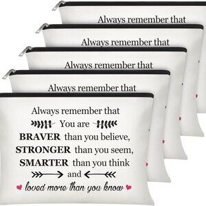 5 Pcs Inspirational Cosmetic Bag Gifts for Women You Are Braver Smarter Stronger